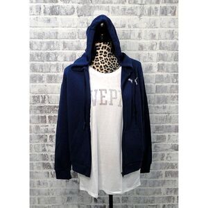 Victoria Secret Campus GLITTER‎ Full ZIP HOODIE & Love Pink SHIRT Medium Navy